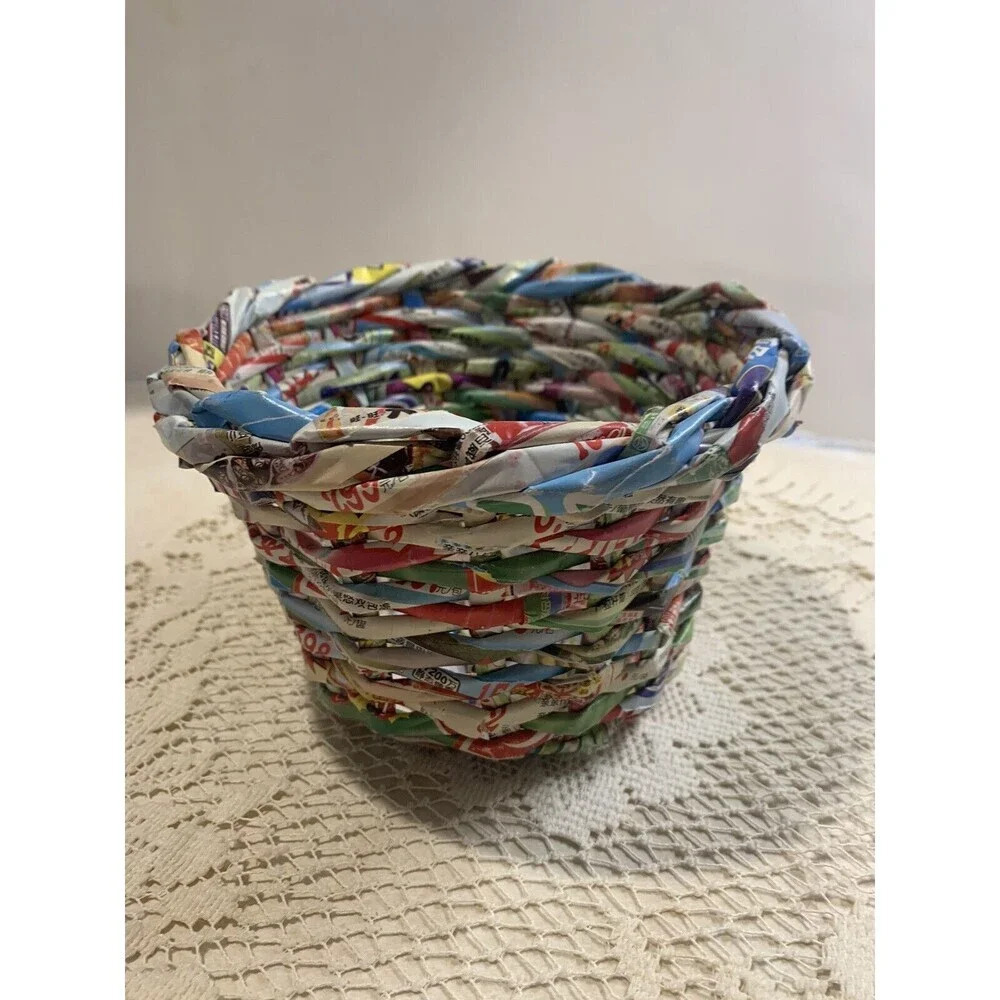 Up cycled Magazine Recycled Paper Weave Basket Planter Pot Holder Boho Unique - Picture 5 of 8